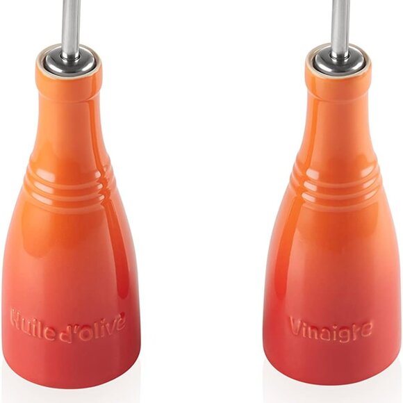 NEW Le Creuset Stoneware Classic 8 oz Oil & Vinegar Set Flame Orange - Picture 2 of 12